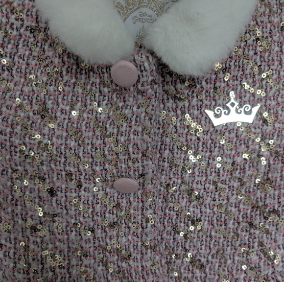 Disney Princess Tweed Coat Girls 5/6 Pink Sequins Faux Fur Dress-up Fairytale - Picture 4 of 10